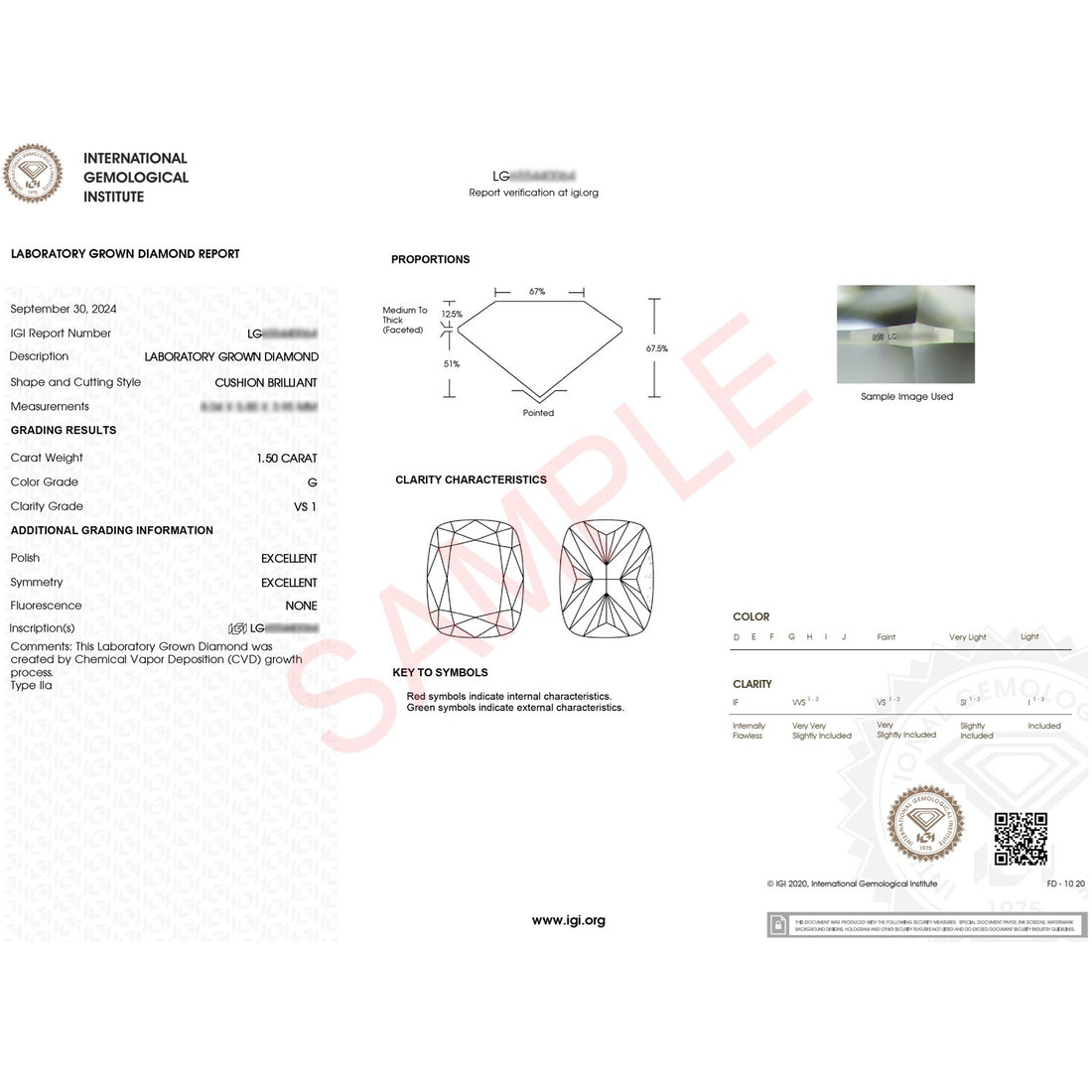 1 1/2 Carat Cushion Lab Grown IGI G/VS1 Diamond Solitaire Ring in 10K White Gold
