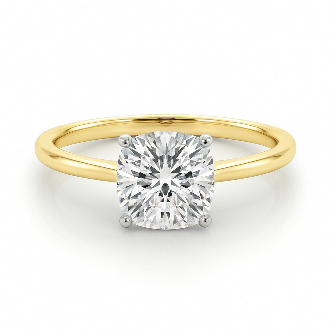 2 Carat Cushion Lab Grown IGI G/VS1 Diamond Solitaire Ring in 10K Yellow Gold