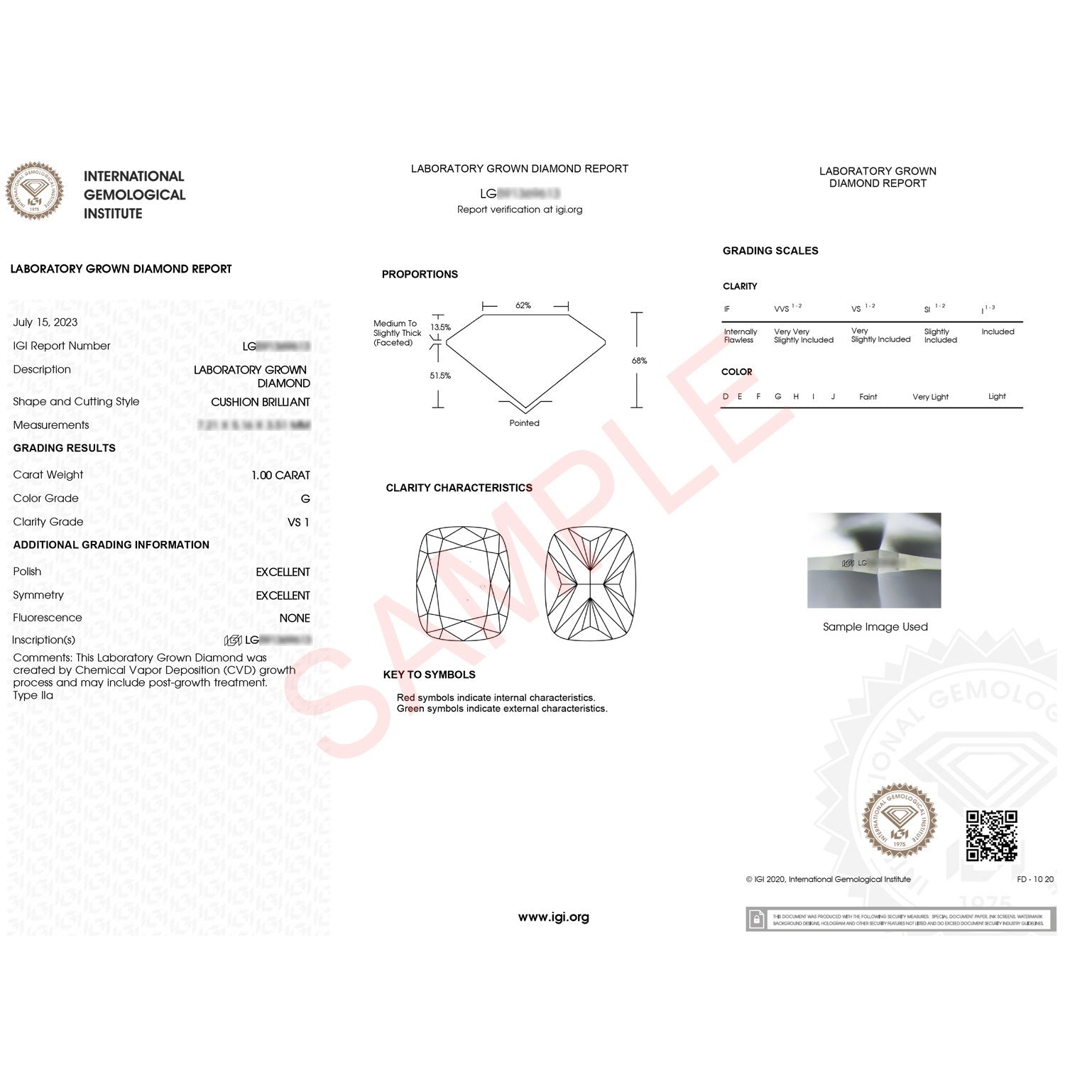 1 Carat Cushion Lab Grown IGI G/VS1 Diamond Solitaire Ring in 14K White Gold
