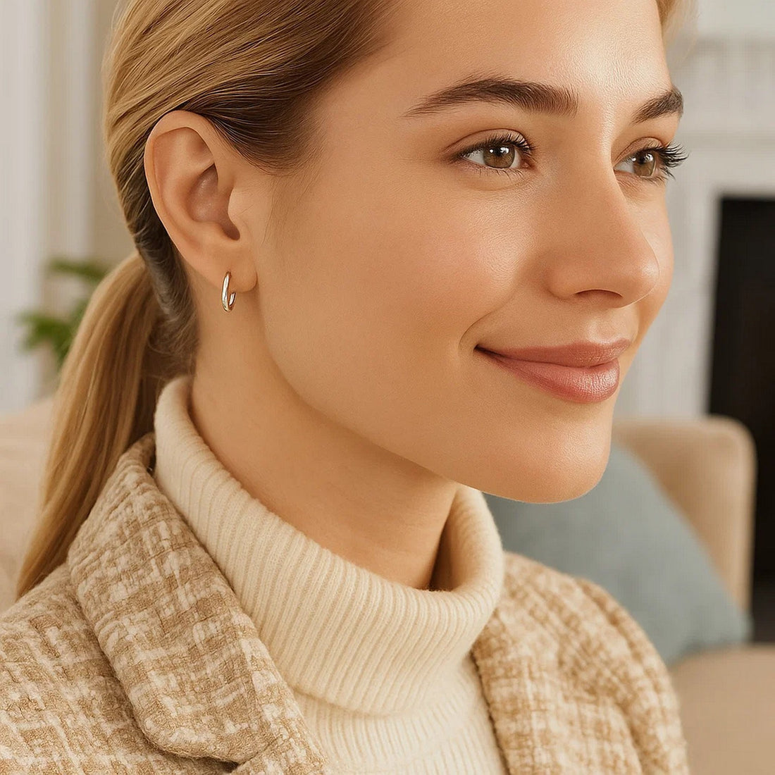 Boucles d'oreilles créoles fines et petites en argent sterling rhodié poli (2 x 10 mm)