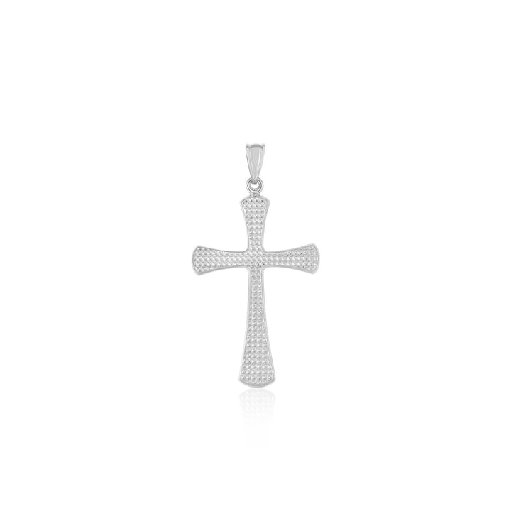 Pendentif croix en or blanc 14 carats avec texture perlée