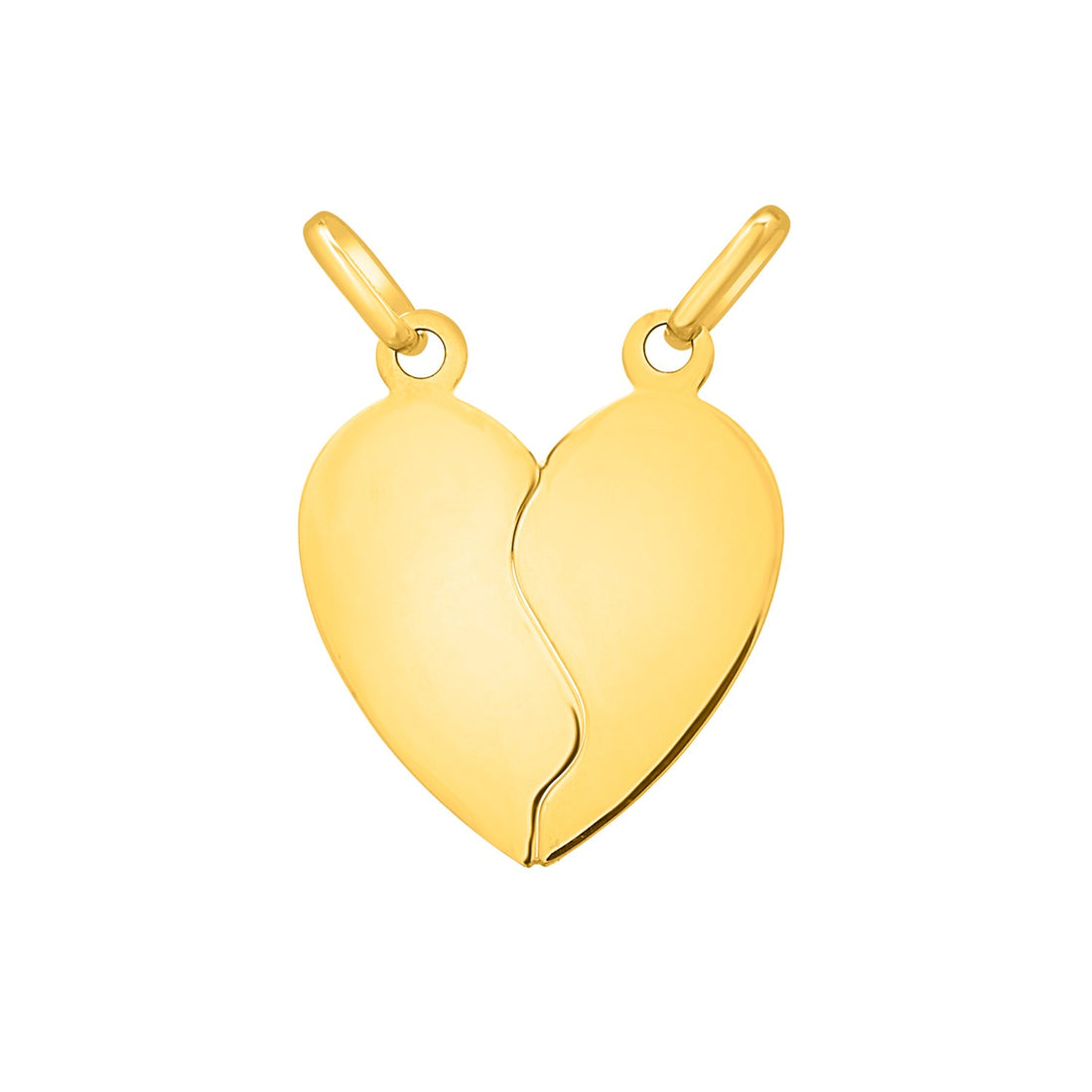 Pendentif cœur brisé à double bélière en or jaune 14 carats