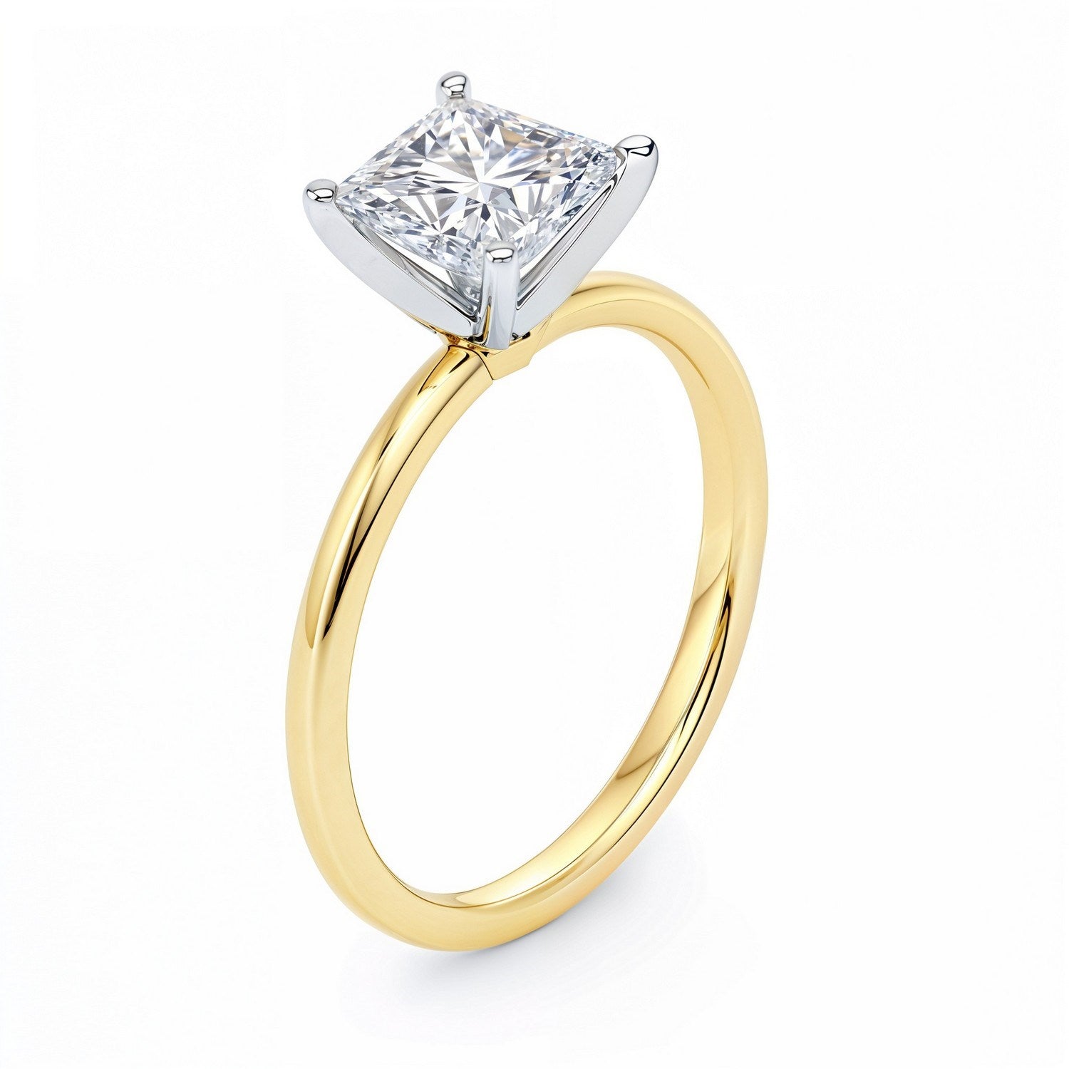 1.50Ct Princess Lab Grown IGI G/VS1 Diamond Ring in 10K Yellow Gold