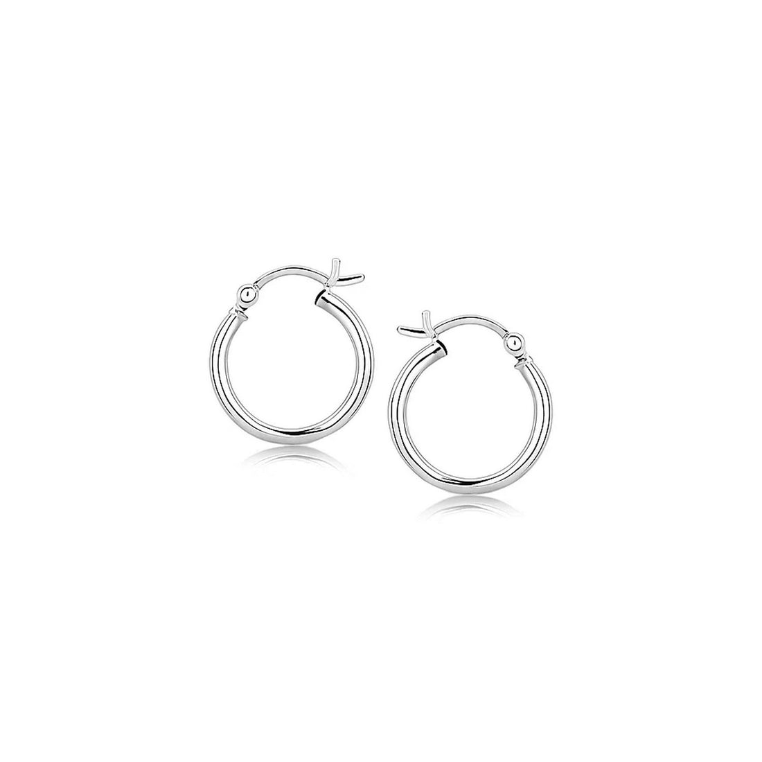 Polished Sterling Silver and Rhodium Plated Hoop Earrings (2x15mm)