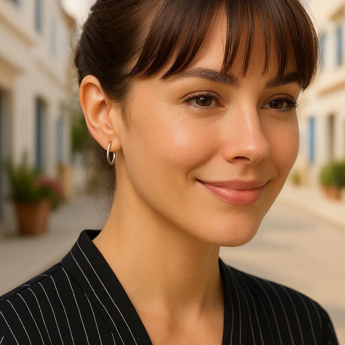 Polished Sterling Silver and Rhodium Plated Hoop Earrings (2x15mm)