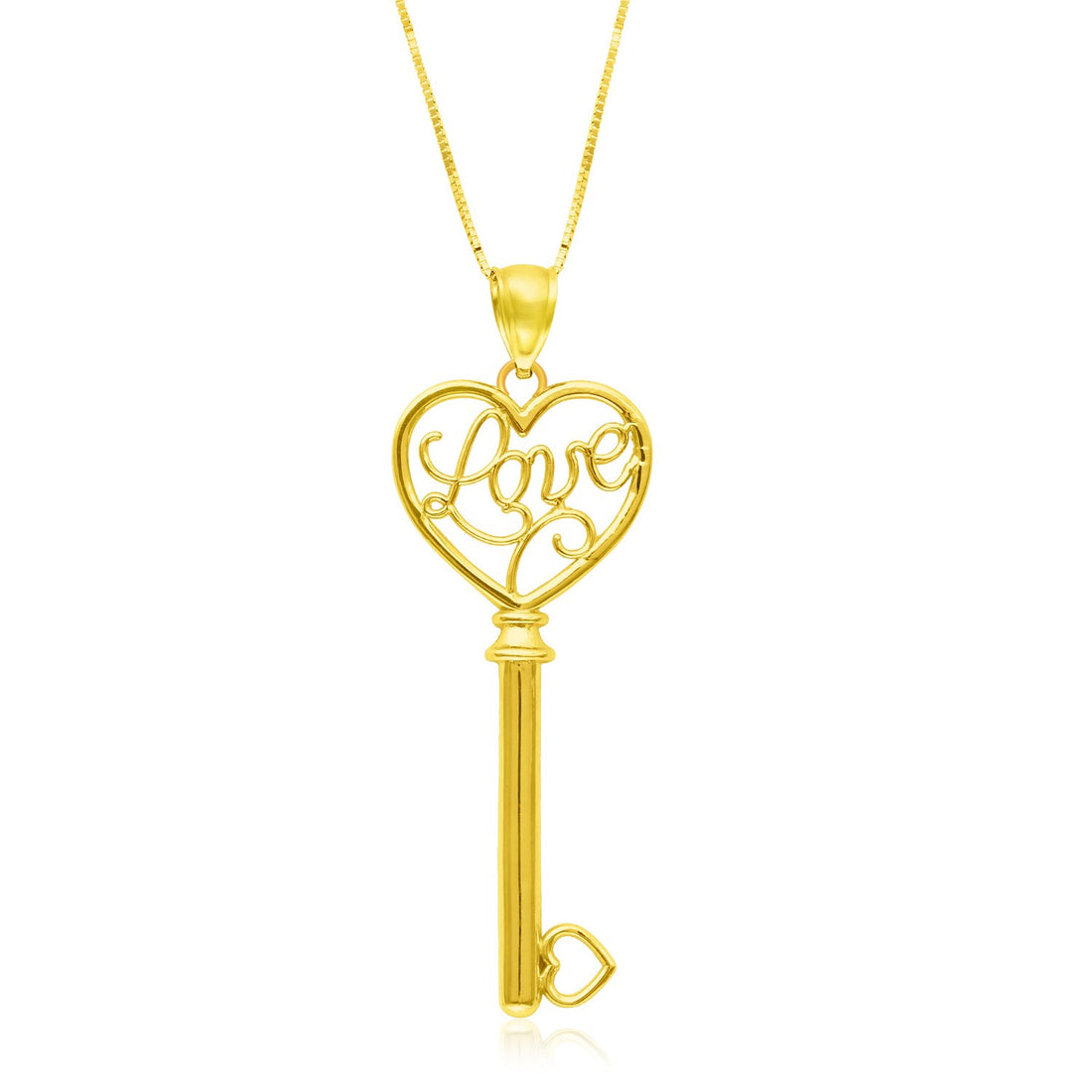 Pendentif LOVE en or jaune 14 carats, style clé squelette