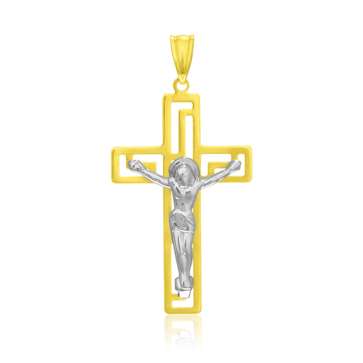 Pendentif croix en or bicolore 14 carats avec figurine