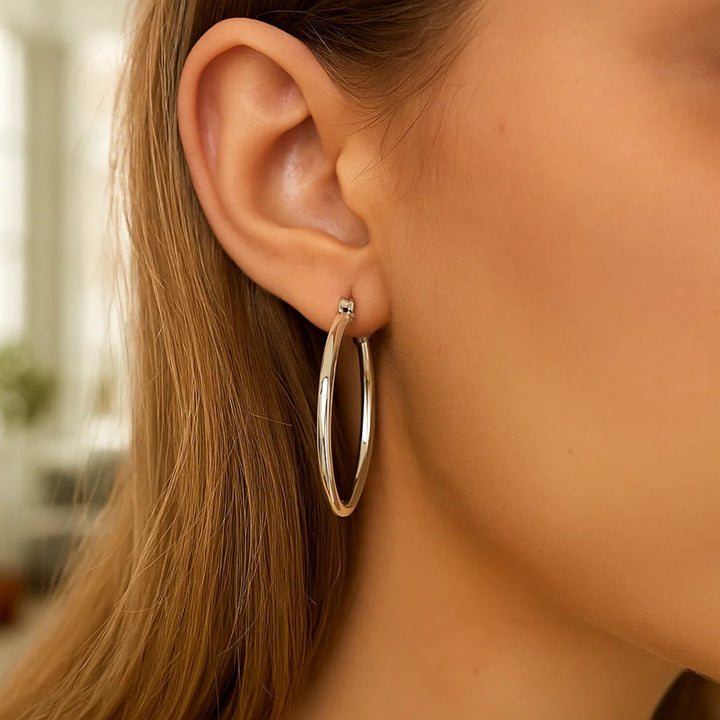 Sterling zilveren rhodium-plated grote gepolijste klassieke creolen (3x40mm)