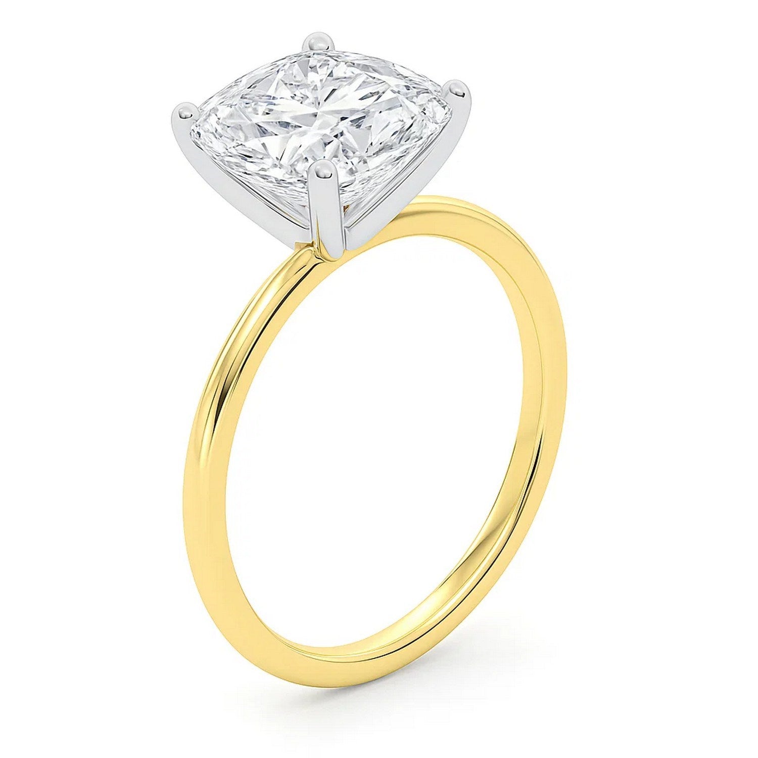 5 Carat Cushion Lab Grown IGI G/VS1 Diamond Solitaire Ring in 14K Yellow Gold