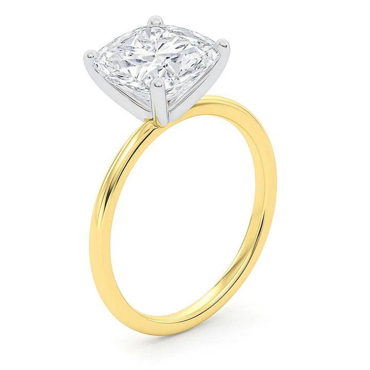 5 Carat Cushion Lab Grown IGI G/VS1 Diamond Solitaire Ring in 14K Yellow Gold