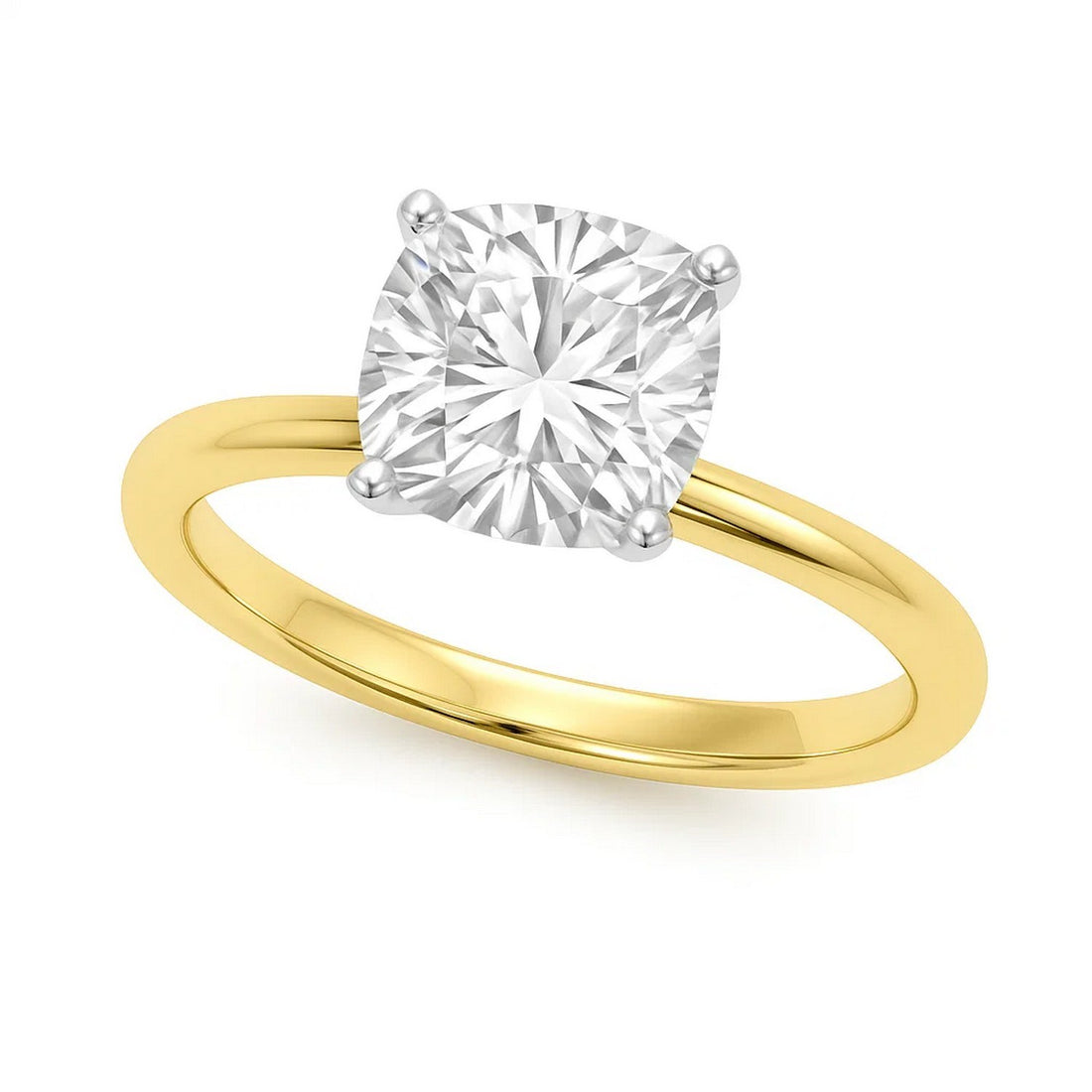 2 Carat Cushion Lab Grown IGI G/VS1 Diamond Solitaire Ring in 14K Yellow Gold