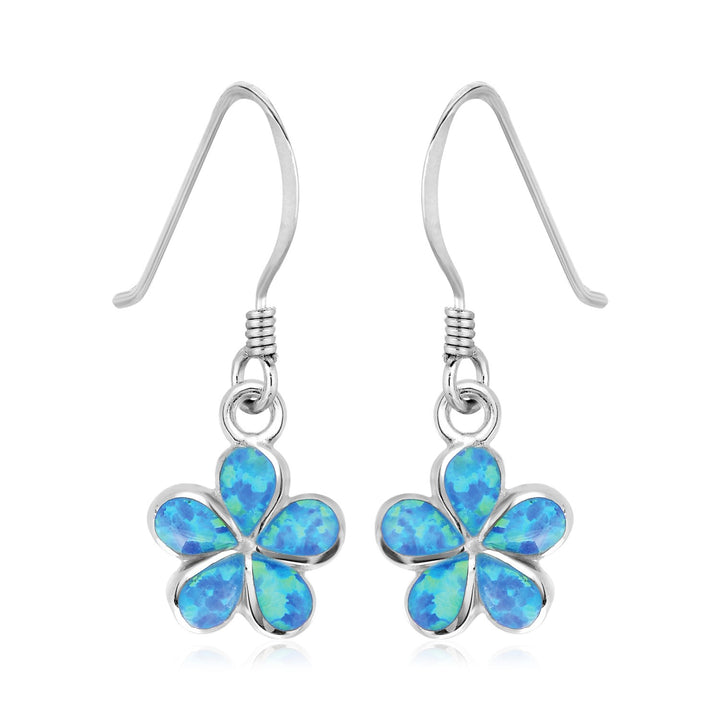 Sterling Silver Flower Dangle Earrings with Opal