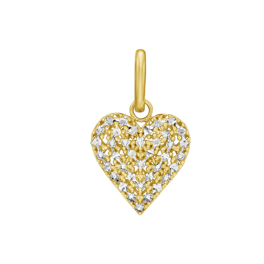 Breloque en forme de cœur pavé de diamants taillés en or jaune 14 carats