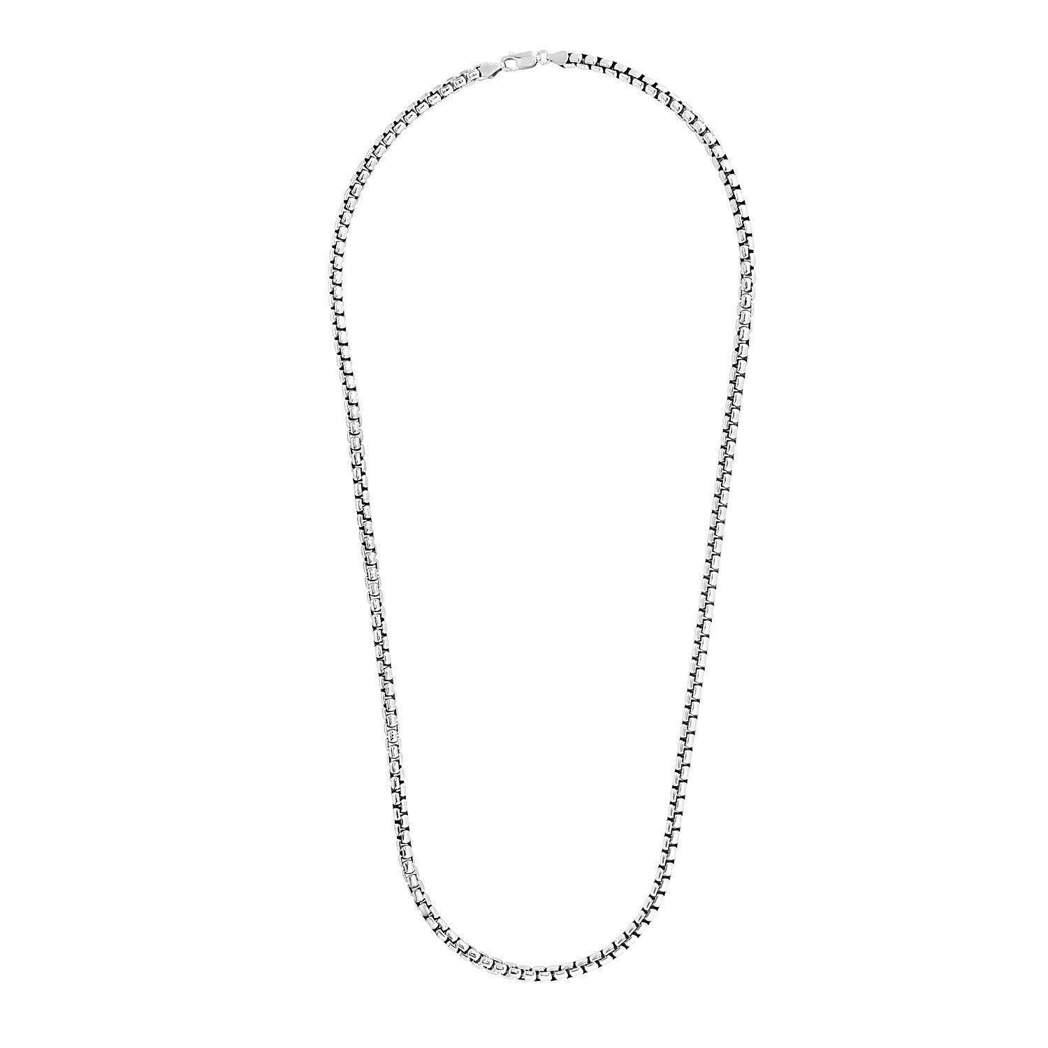 Sterling zilveren rhodium-geplateerde ronde doosketting (4,40 mm)