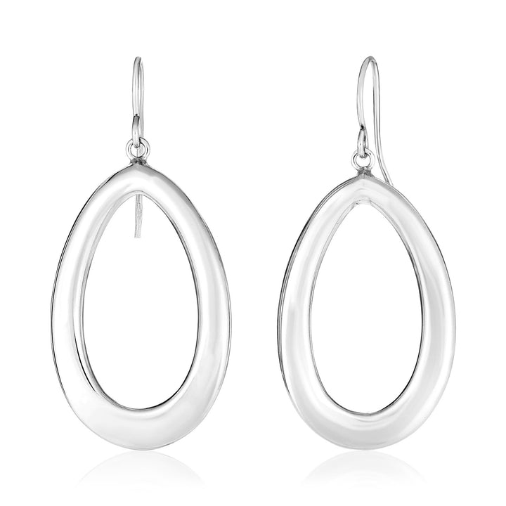 Sterling Silver Polished Puffed Teardrop Motif Dangle Earrings