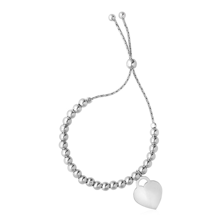 Bracelet ajustable à perles brillantes avec breloque cœur en argent sterling (1,30 mm)