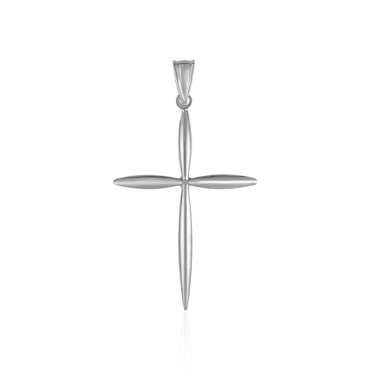 Pendentif croix arrondie et pointue en or blanc 14 carats