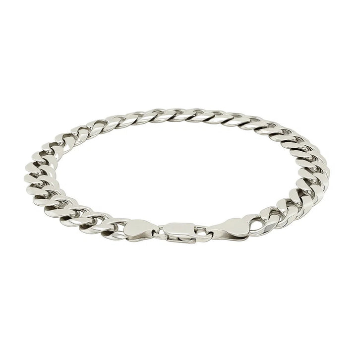 Rhodium Plated Sterling Silver Curb Style Bracelet (7.90 mm)