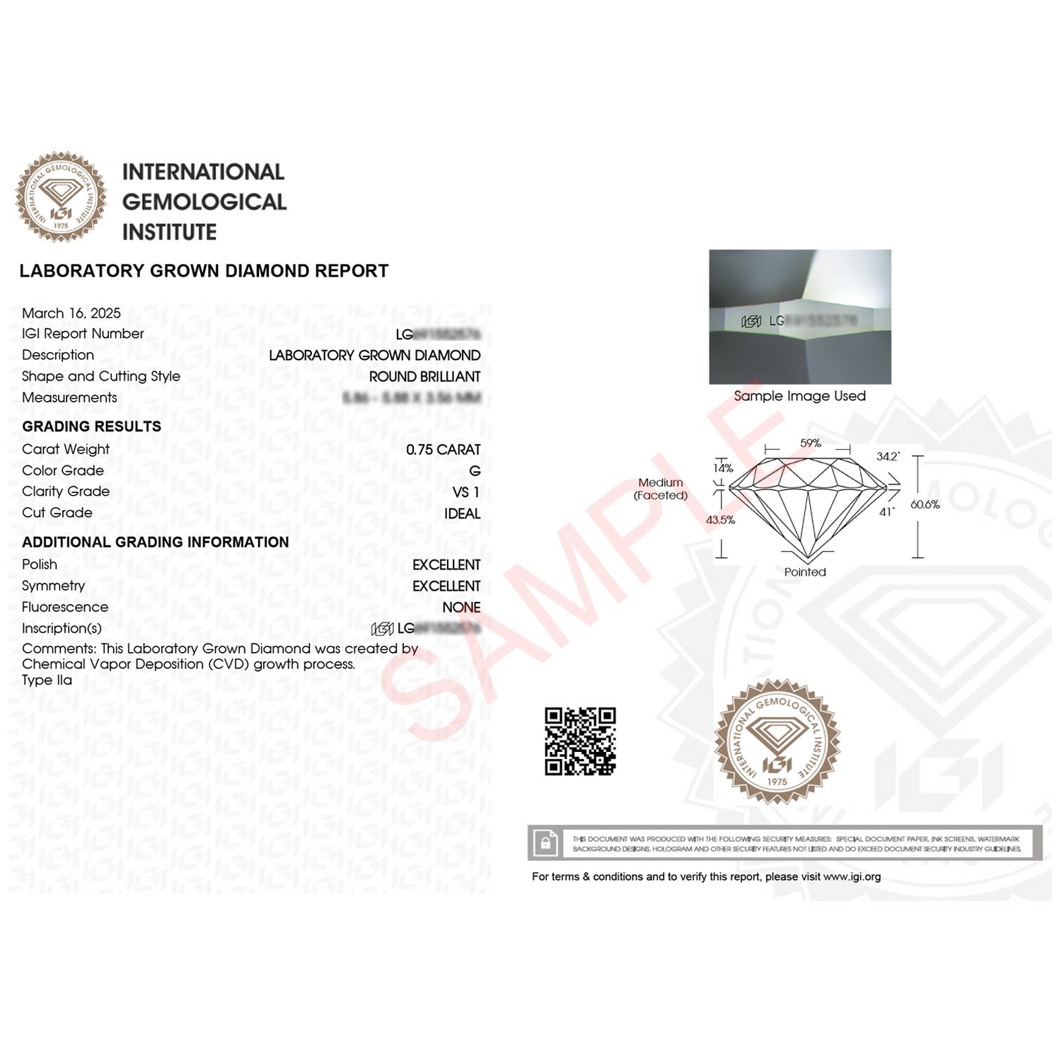 3/4 Carat Round Lab Grown IGI G/VS1 Diamond Solitaire Ring in Sterling Silver