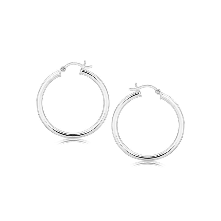 Boucles d'oreilles créoles en argent sterling avec plaquage rhodium poli (3 x 30 mm)