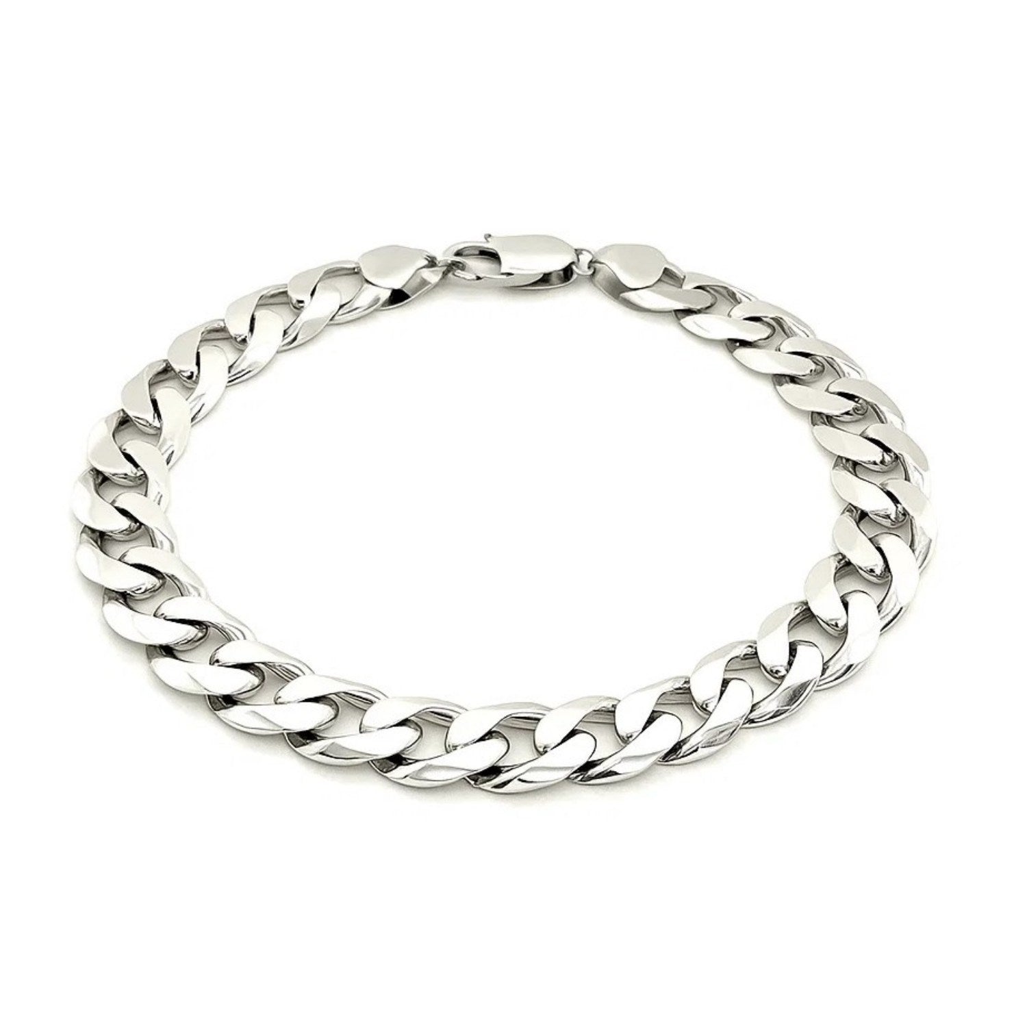 Rhodium Plated Sterling Silver Curb Style Bracelet (11.60 mm)