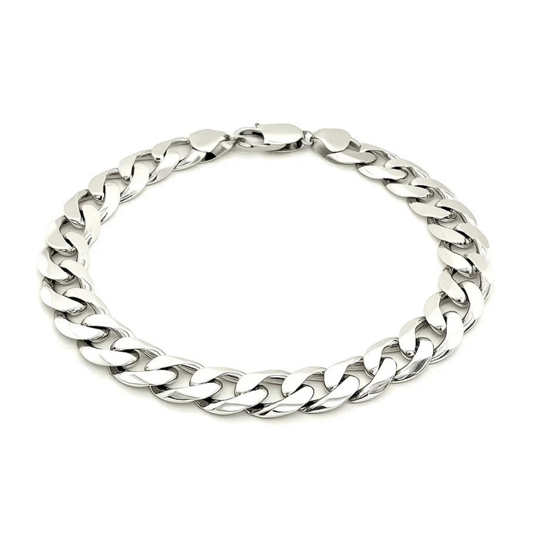 Rhodium Plated Sterling Silver Curb Style Bracelet (11.60 mm)