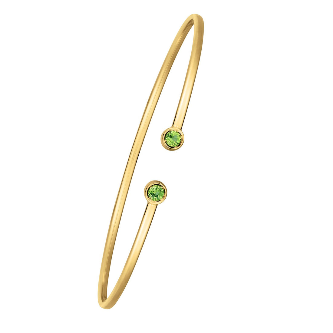 Bracelet jonc ouvert en or jaune 14 carats et péridot (2,00 mm)