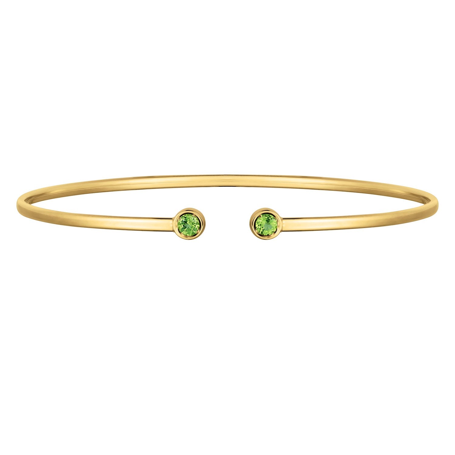Bracelet jonc ouvert en or jaune 14 carats et péridot (2,00 mm)