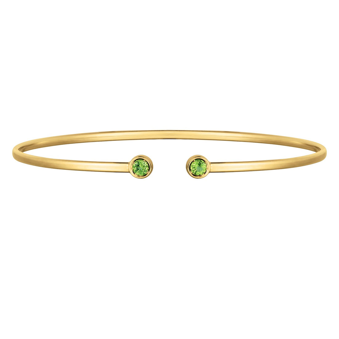 Bracelet jonc ouvert en or jaune 14 carats et péridot (2,00 mm)