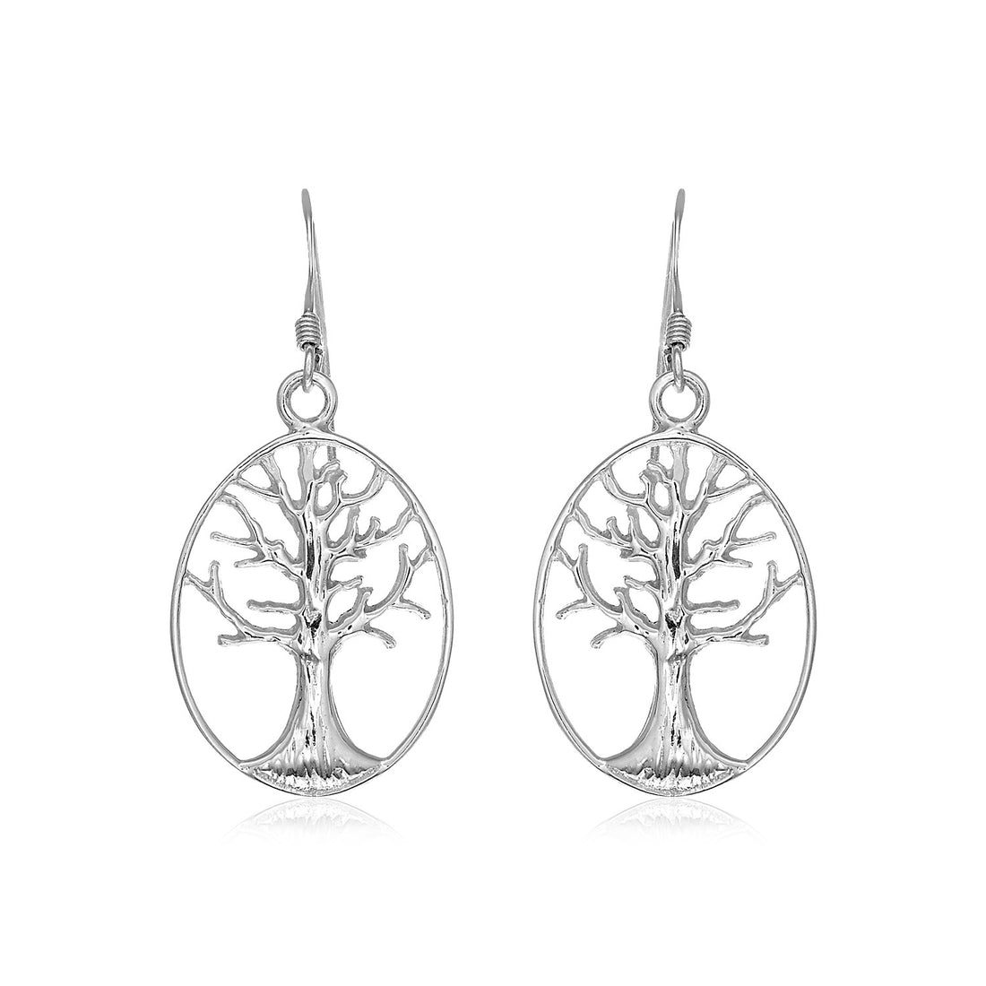 Sterling Silver Oval Round Tree of Life Earrings