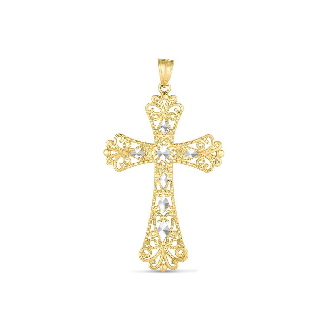 14k tweekleurige gouden hoogglans diamant geslepen kruishanger