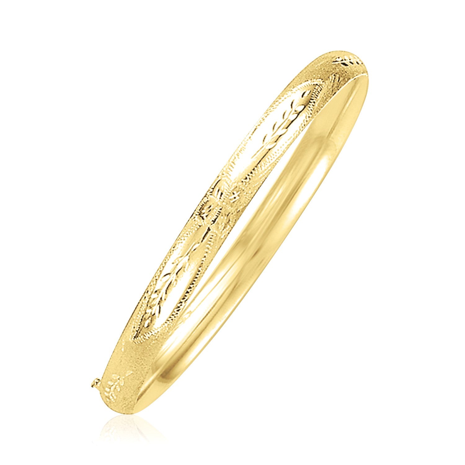 Bracelet jonc en or jaune 14 carats, motif florentin bombé (5,00 mm)