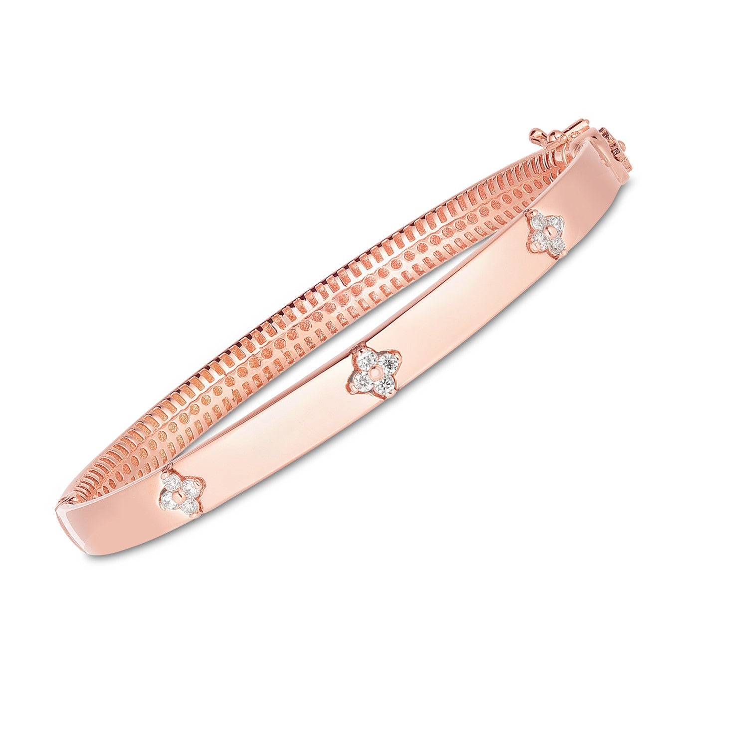 Bracelet jonc trilogie en or rose 14 carats serti de diamants (5,40 mm)
