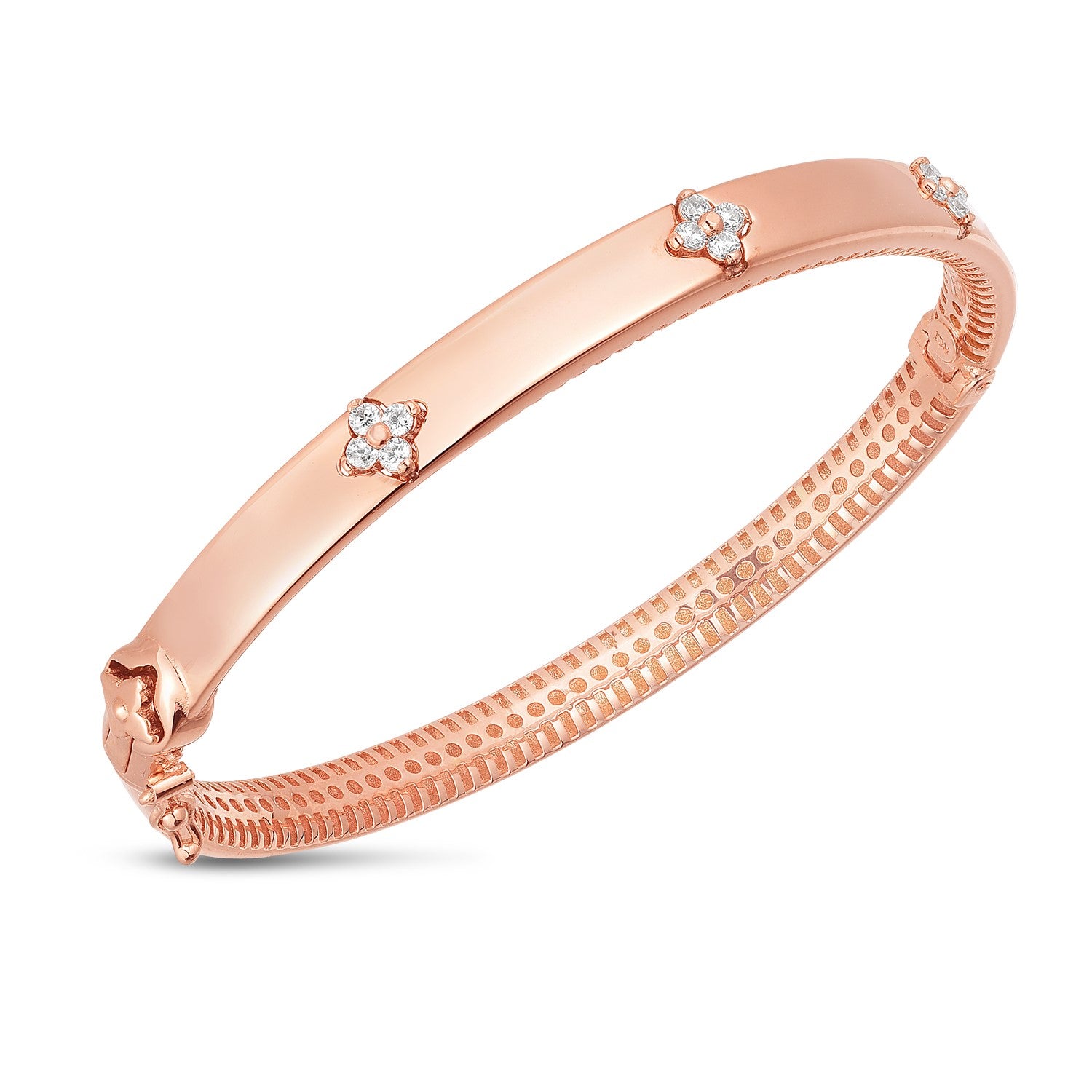 Bracelet jonc trilogie en or rose 14 carats serti de diamants (5,40 mm)