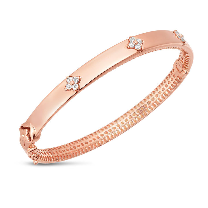 Bracelet jonc trilogie en or rose 14 carats serti de diamants (5,40 mm)