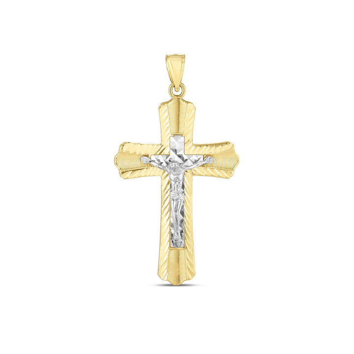 Pendentif croix en or bicolore 14 carats poli miroir et taillé en diamant
