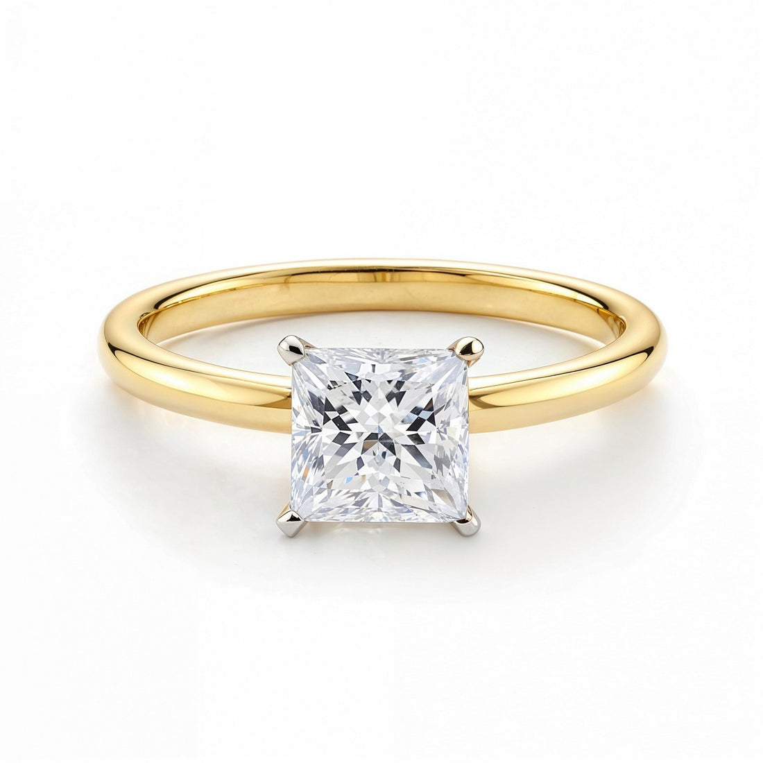 1 Carat Princess Lab Grown IGI G/VS1 Diamond Solitaire Ring in 14K Yellow Gold