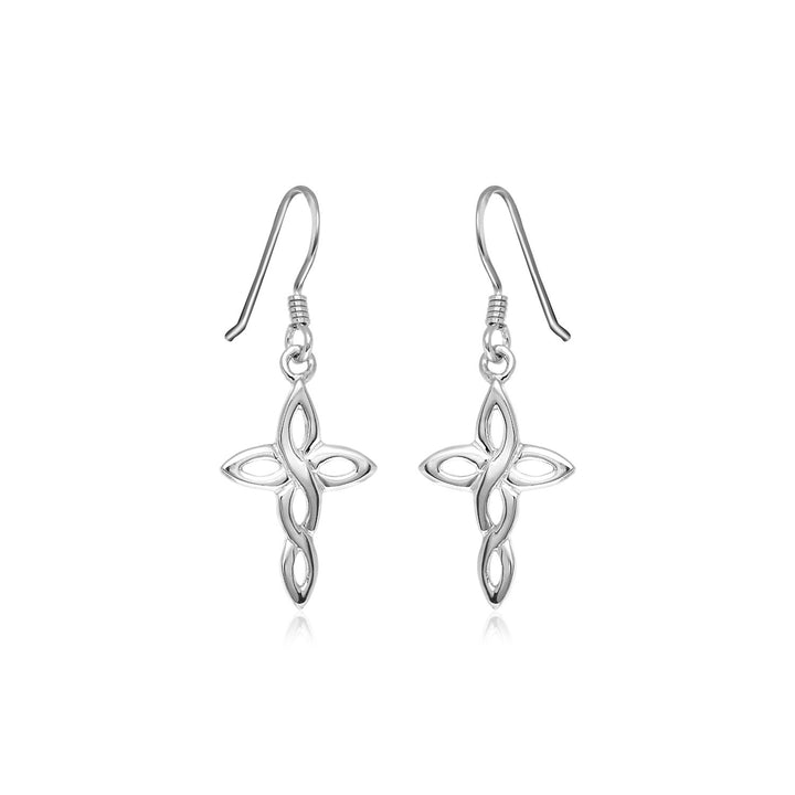 Sterling zilveren gepolijste kruis oorbellen met knoop