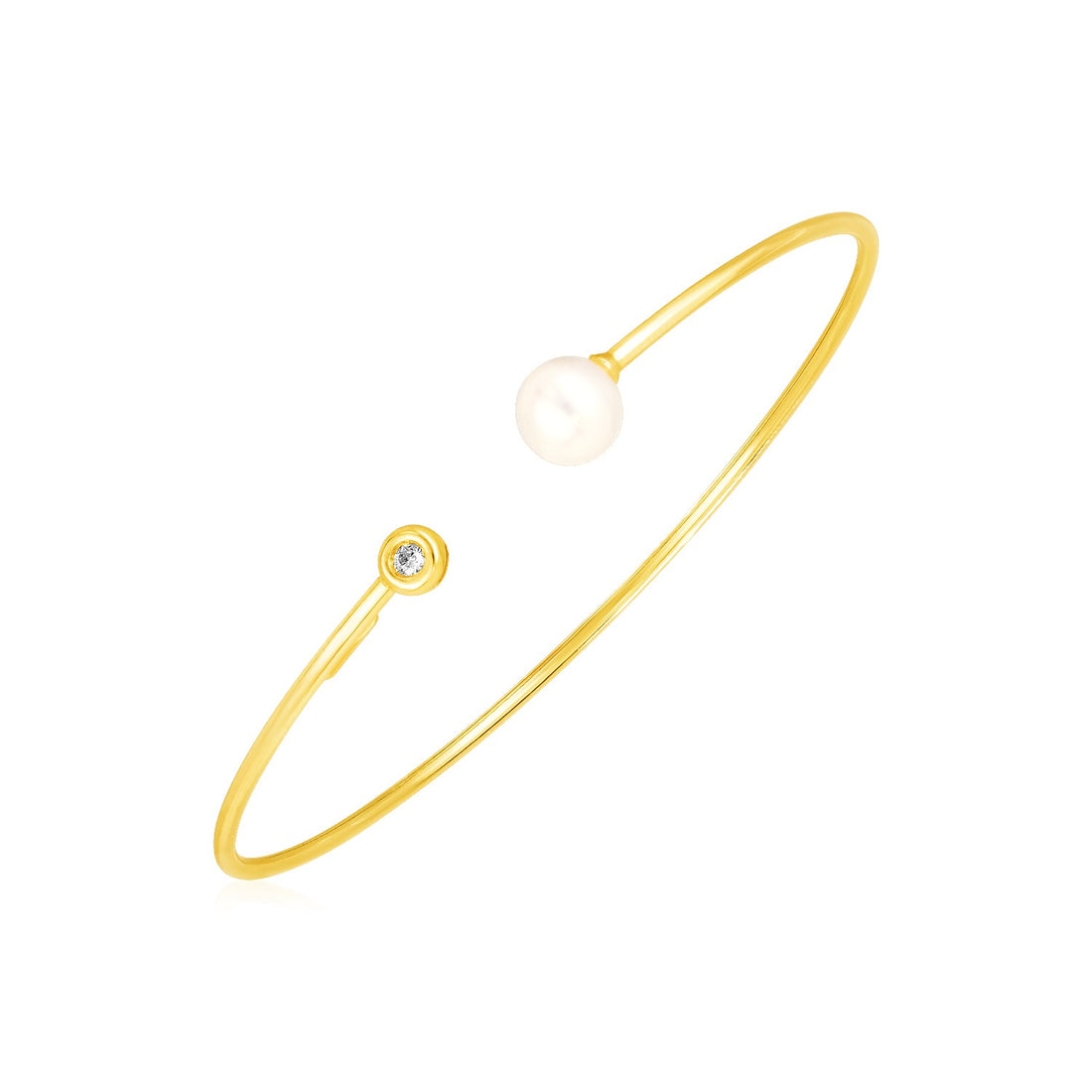 Bracelet jonc en or jaune 14 carats avec perle et diamant (3,00 mm)