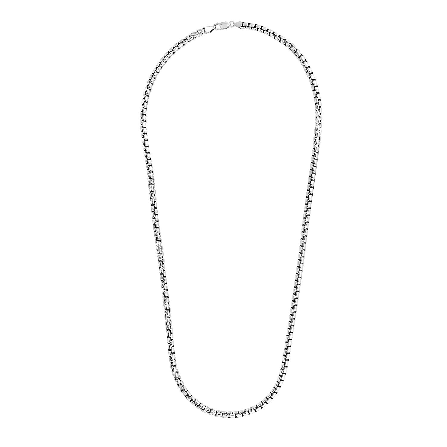 Sterling zilveren rhodium-geplateerde ronde doosketting (5,20 mm)