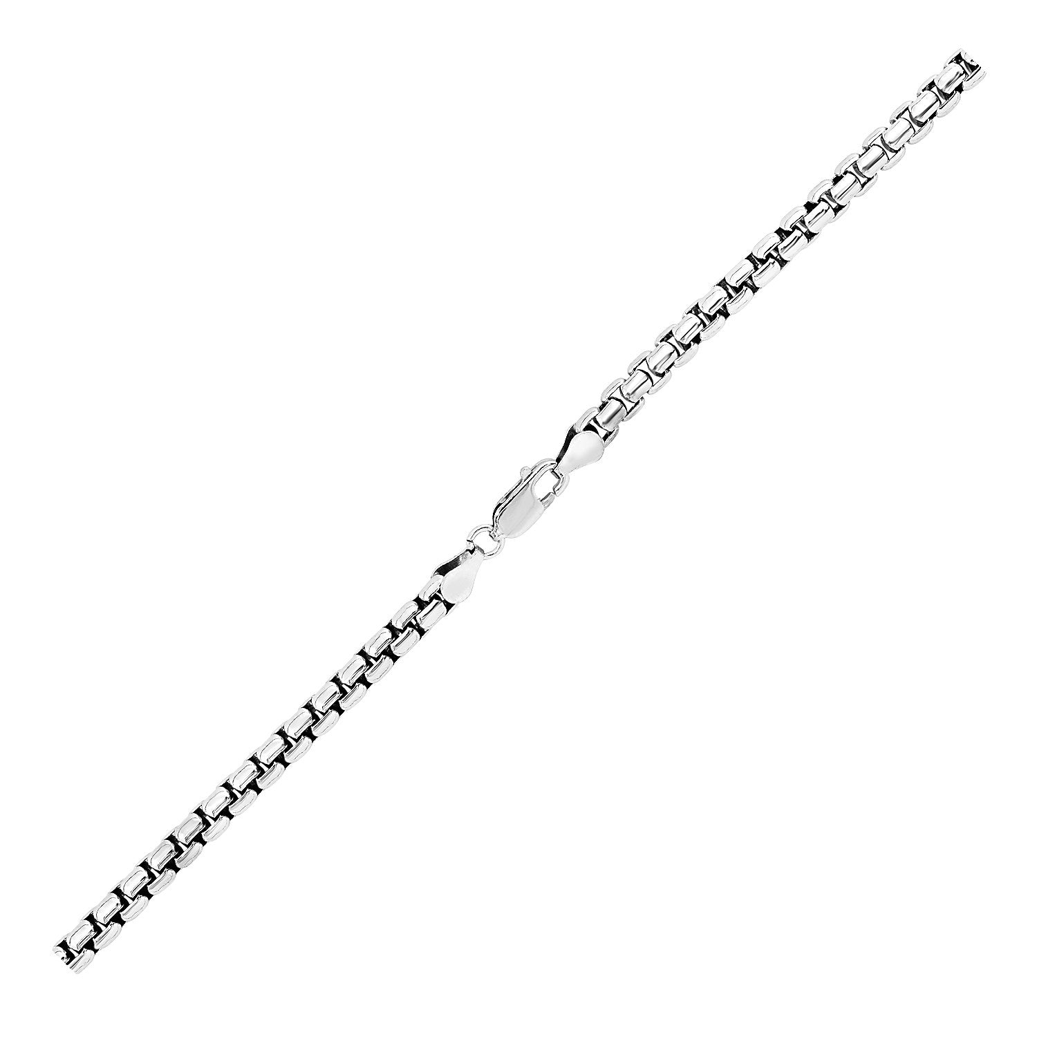 Sterling zilveren rhodium-geplateerde ronde doosketting (5,20 mm)