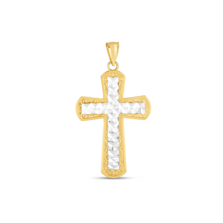 Pendentif croix en or bicolore 14 carats poli miroir et taillé en diamant