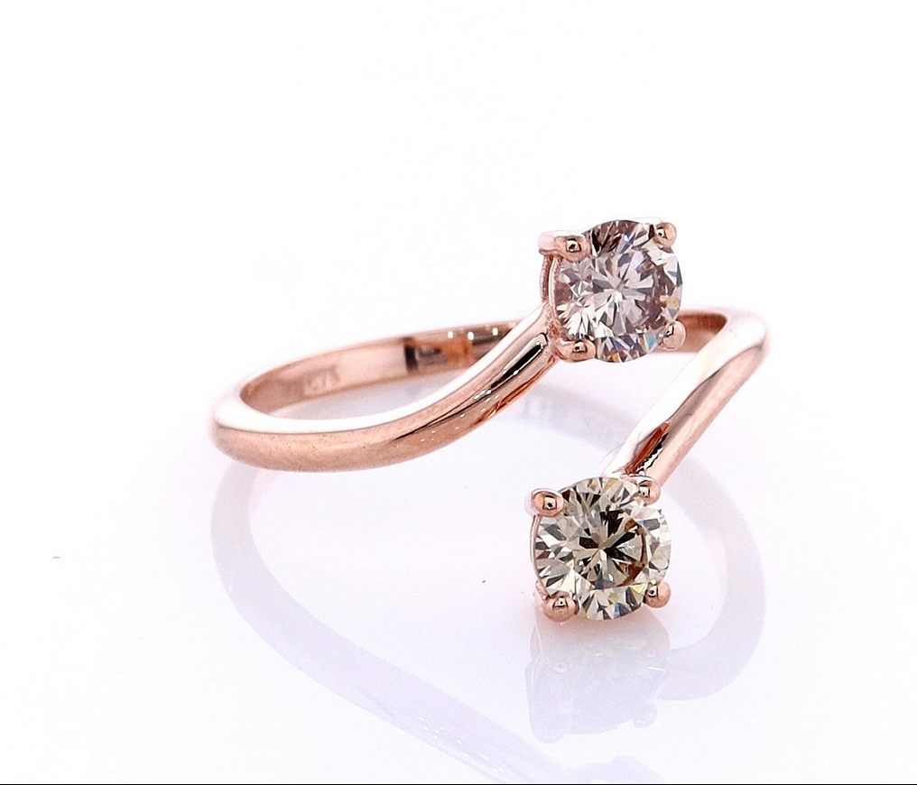 Ring - 14 karaat Roségoud - 0.76ct. Natuurlijke Diamant