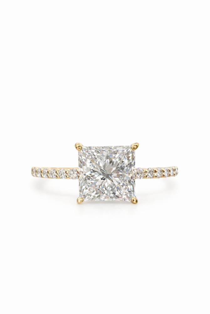 14 karaat geelgouden solitaire ring met 1,88 ct Princess Cut lab-grown diamant – IGI gecertificeerd