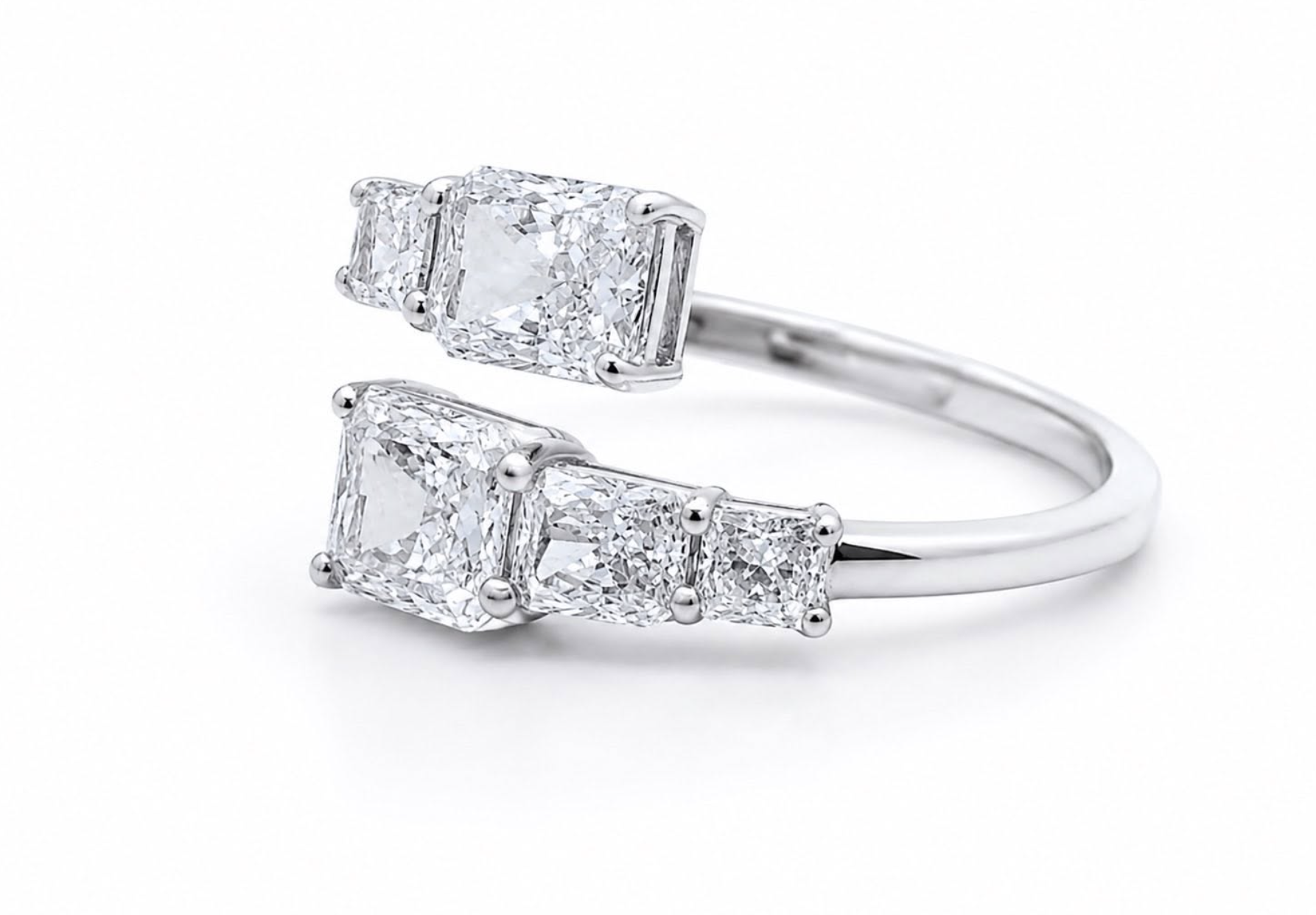 Exclusieve 14 karaat witgouden open ring met 2,21 ct lab-grown diamanten – HRD Antwerp gecertificeerd