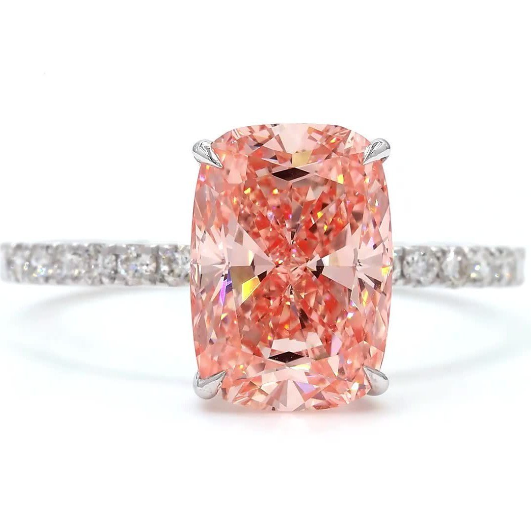 18 karaat witgouden ring met 3,01 ct Fancy Vivid Pink lab-grown diamant – IGI gecertificeerd
