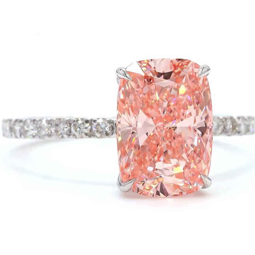 18 karaat witgouden ring met 3,01 ct Fancy Vivid Pink lab-grown diamant – IGI gecertificeerd