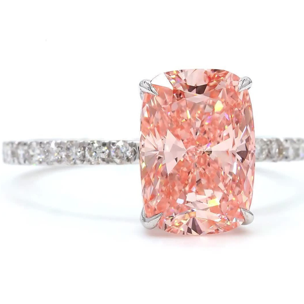 18 karaat witgouden ring met 3,01 ct Fancy Vivid Pink lab-grown diamant – IGI gecertificeerd