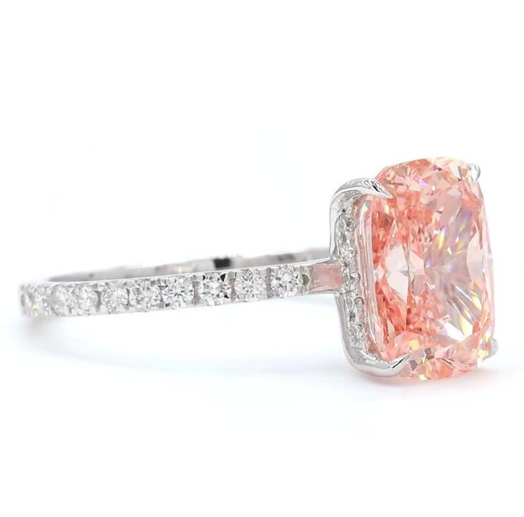 18 karaat witgouden ring met 3,01 ct Fancy Vivid Pink lab-grown diamant – IGI gecertificeerd