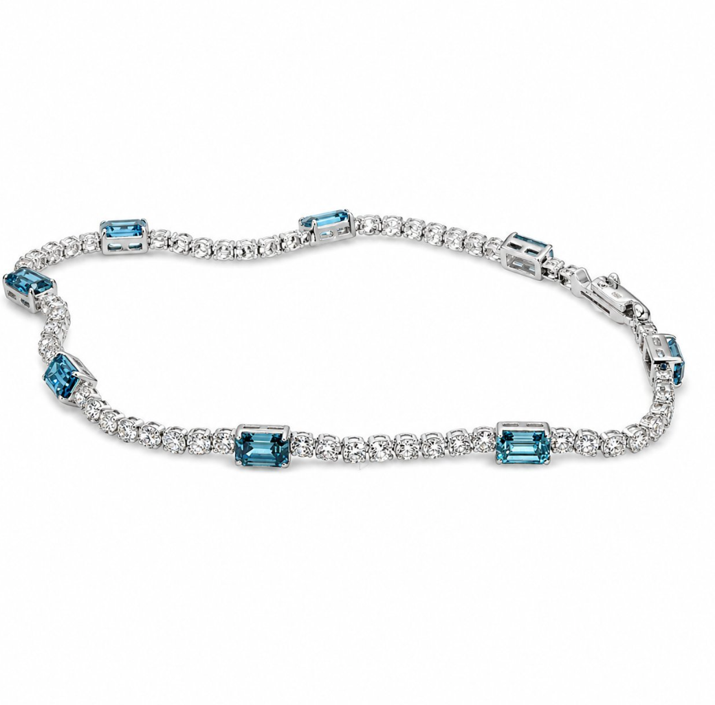 Exclusieve 14 karaat witgouden tennisarmband met 3,79 ct Fancy Vivid Blue lab-grown diamanten – IGI gecertificeerd